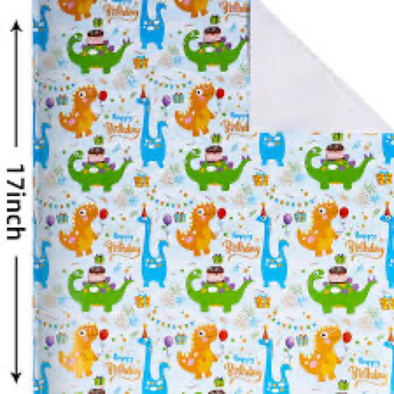 RayofSun Kraft Christmas Dinosaur Wrapping Paper Large Jumbo Roll 30 in x 32 ft Kids Blue Dino Wrapp