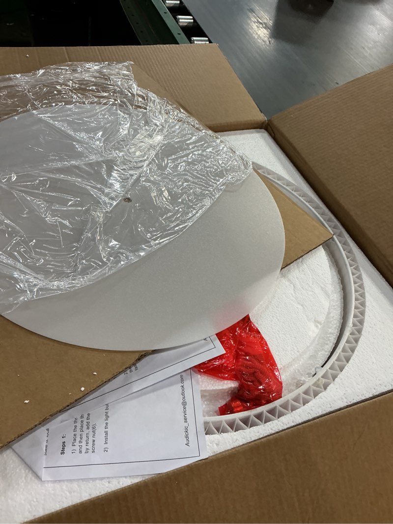Condition photo showing Good Condition for gold semi flush mount ceiling lights, 4-light 18" ceiling light fixture with white pleated fabric shade, drum lamp for nursery hallway bedroom kitchen, ad-25036-4sf-gd gold, pleated shade 18", single shade