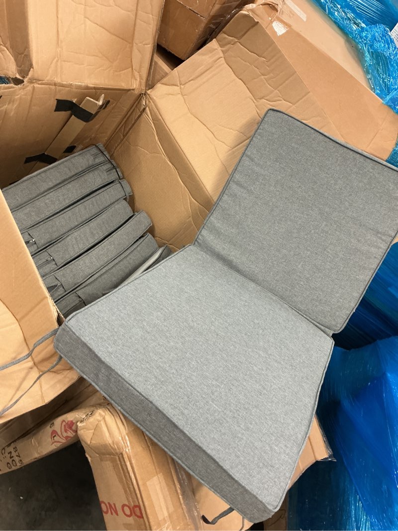 Condition photo showing As Is for (light grey color)mainstays light grey 1 piece rectangle outdoor chair cushion(6 pack)