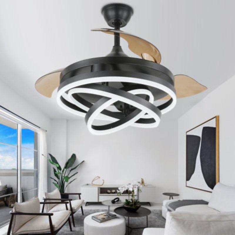 Brynnly 42" Retractable DC Motor Ceiling Fan with LED Lights, Remote 3-Color 6-Speed