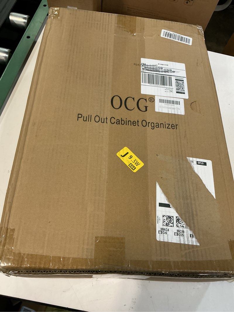 Condition photo showing New/Like New for ocg 2 tier pull out cabinet organizer (14" w x 21" d), pull out drawers for kitchen cabinets, pull out shelves for base cabinet organization in kitchen bathroom pantry, chrome finish 14"w x 21"d, 2 tier