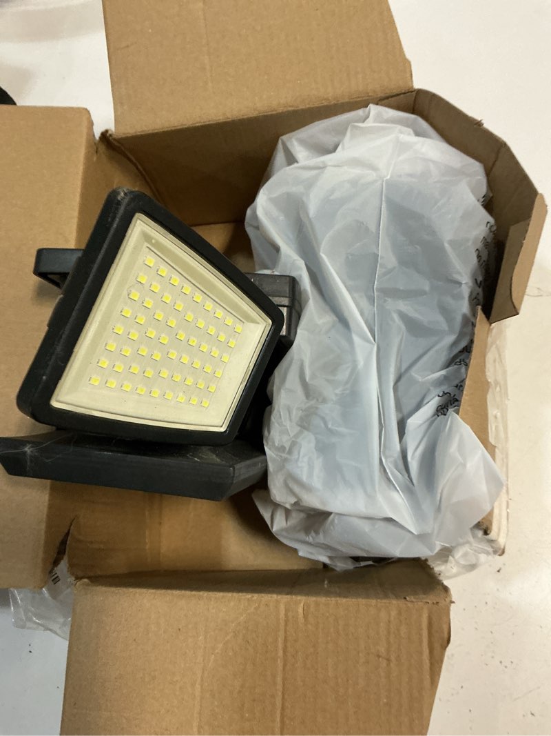 Condition photo showing As Is for tuffenough solar outdoor lights 2500lm 210 led security lights with remote control,3 heads motion sensor lights, ip65 waterproof,270° wide angle flood wall lights with 3 modes(2 packs)