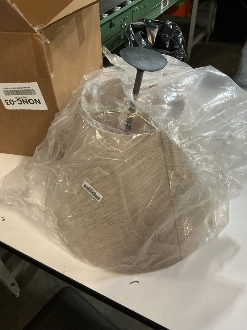 Condition photo showing Good Condition for aspen creative 32367a transitional hardback empire shaped spider construction lamp shade in light grey, 7" top x 14" bottom x 10" slant