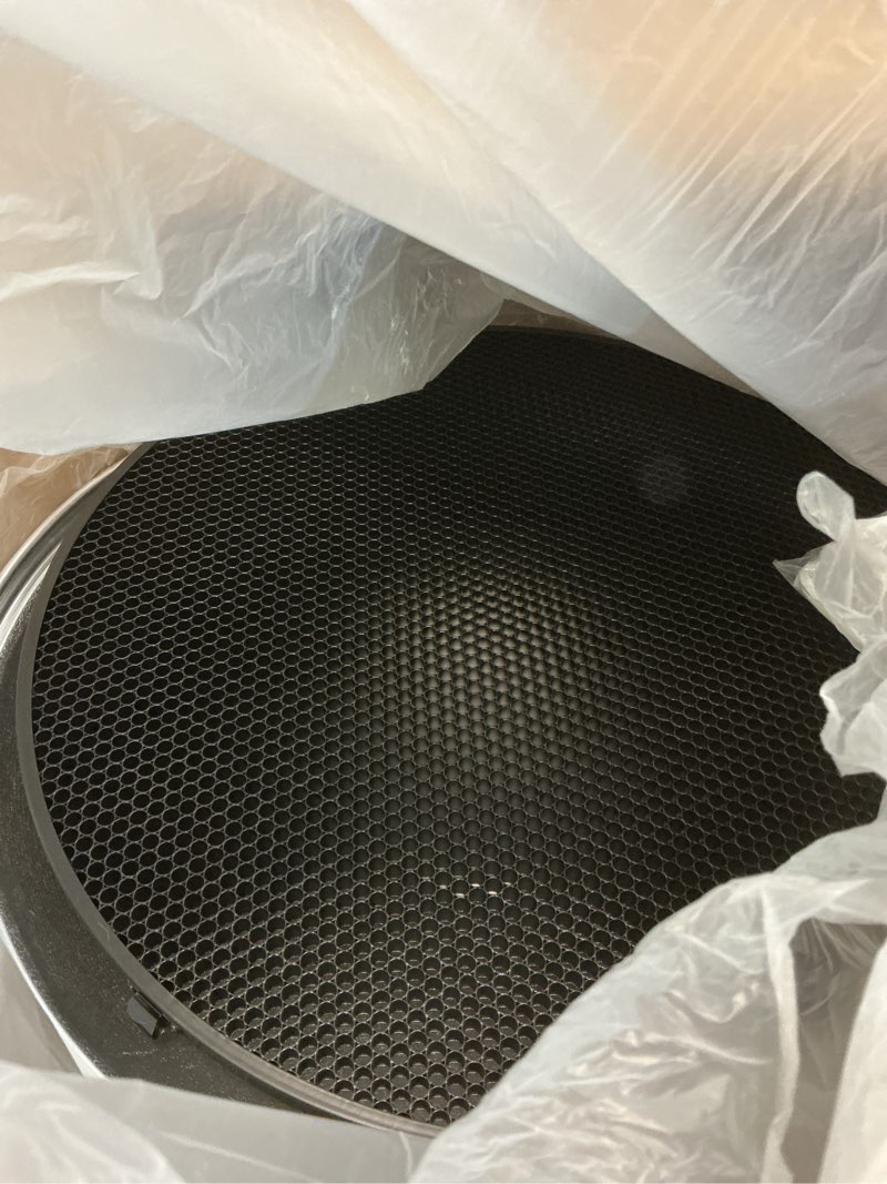 Condition photo showing As Is for reflex camera silver beauty dish reflector with honeycomb grids and white diffuser sock for bowens m
