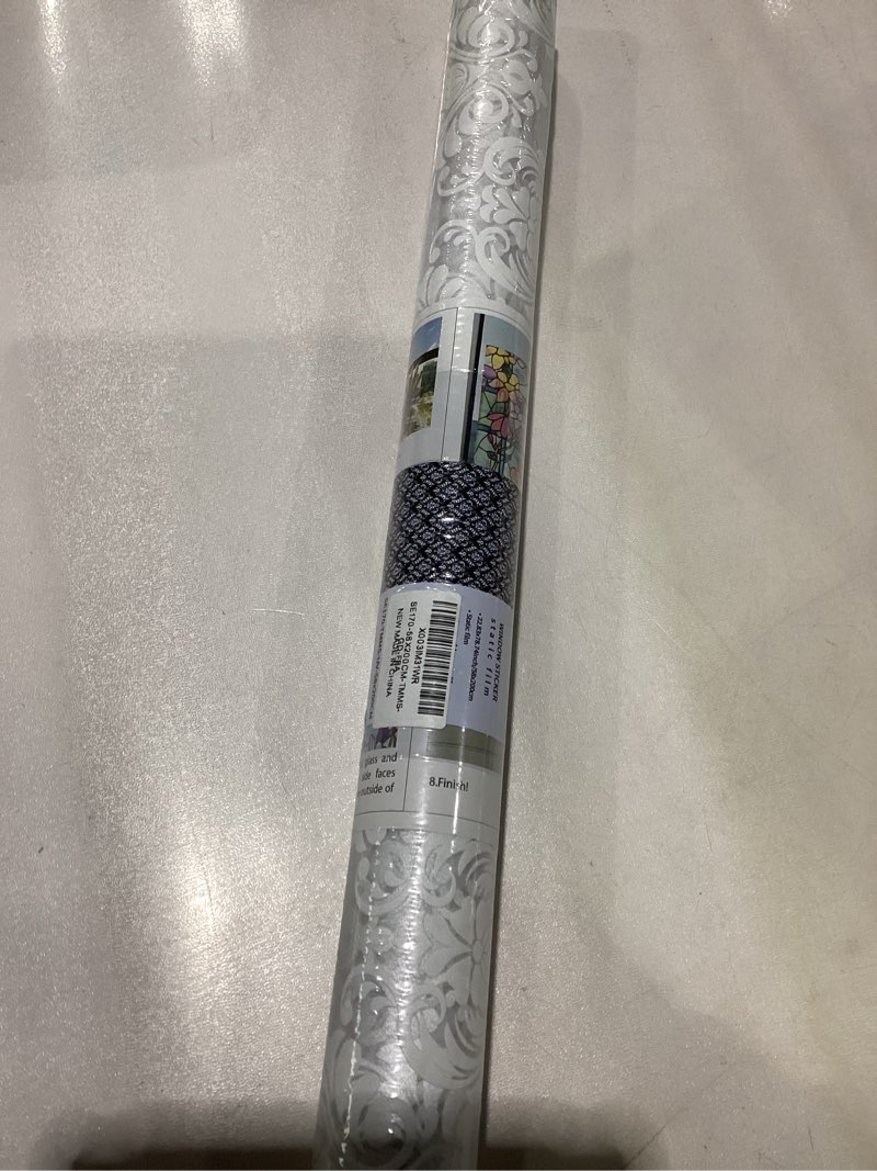 Condition photo showing New/Like New for Pure White Window Privacy Film Decorative Pattern Design, Removable Frosted Glass Window Film Cling for Glass Window Door, Abstract Floral 78.74"x15.35" Frosted Privacy Abstract Floral 78.74"x15.35"/200x39cm