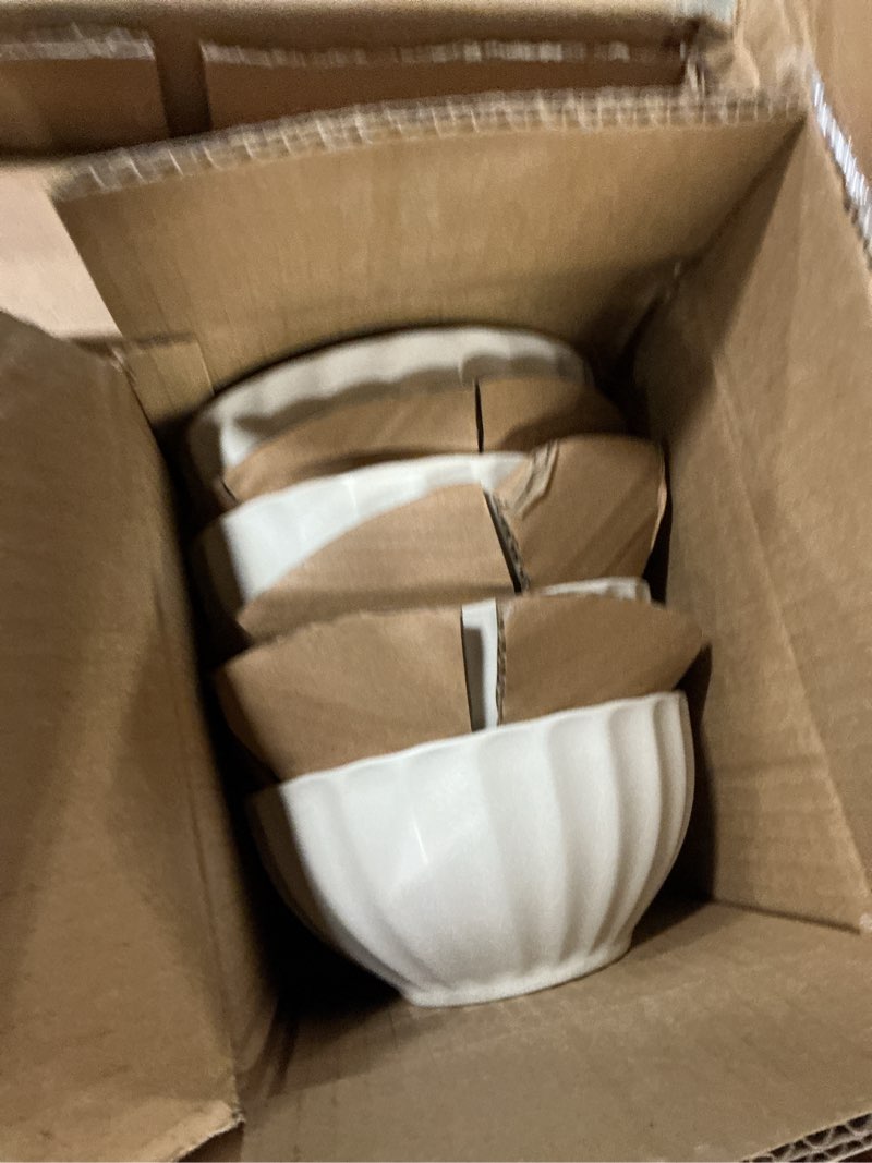 Condition photo showing New/Like New for Gibson Elite Malibu Shore 16 Piece Scallop Stoneware Reactive Glaze (Service for 4) Ceramic Plates and Bowls Dinnerware Set - Cream White Cream White (Malibu Shore) Service for 4 (16pcs)