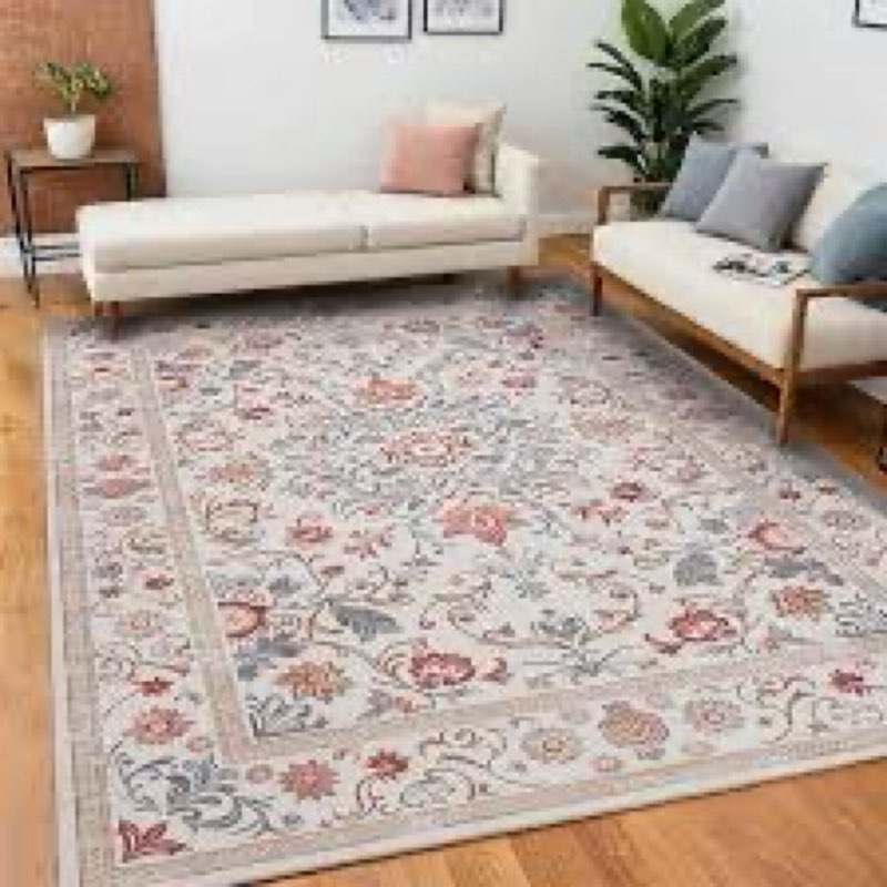 RURALITY 8x10 ft Indoor Outdoor Area Rugs for Living Room Bedroom Kid's Room,Large Floral Carpets wi