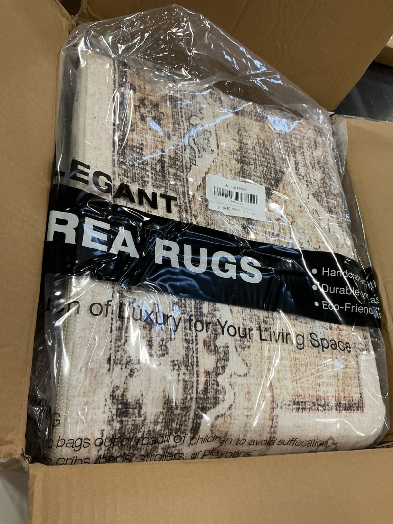 Condition photo showing New/Like New for 8x10 Area Rugs for Living Room, Stain Resistant Neutral Washable Rugs for Dining Rooms, Floral Vintage Non-Slip Thin Large Size Area Rug(Brown) Brown-1 8' x 10' (Rectangular)