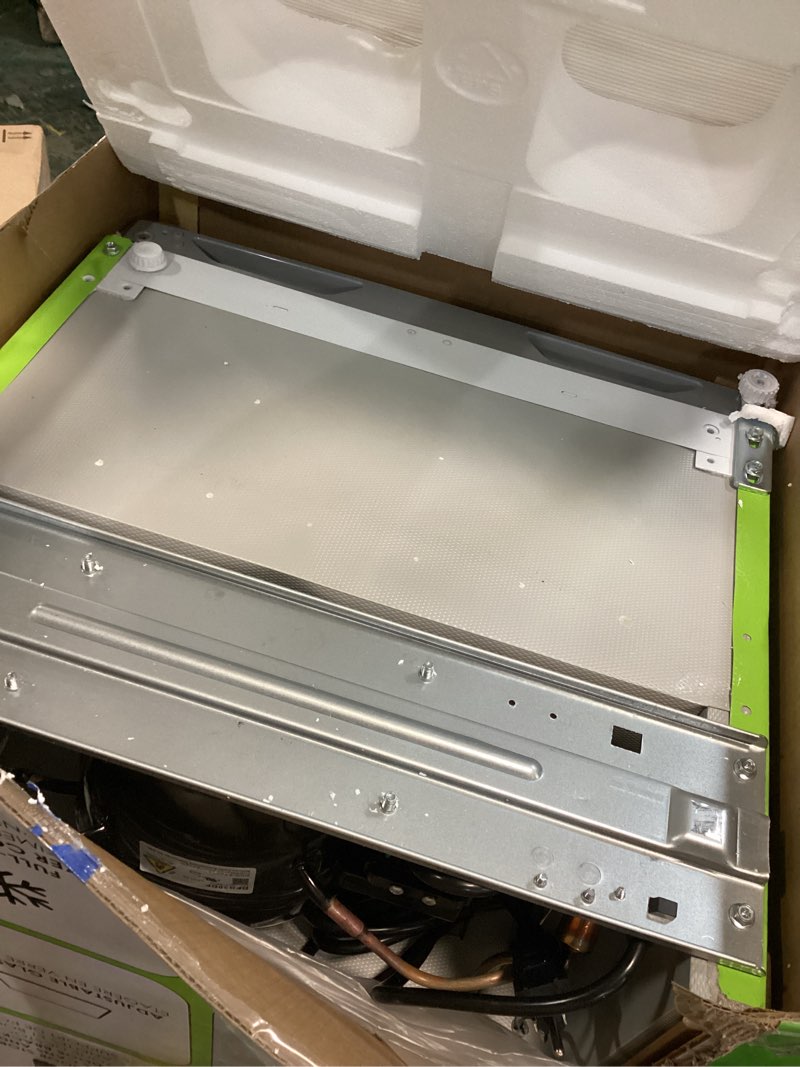 Condition photo showing As Is for rca rfr321-fr320/8 igloo mini refrigerator, 3.2 cu ft fridge, lime