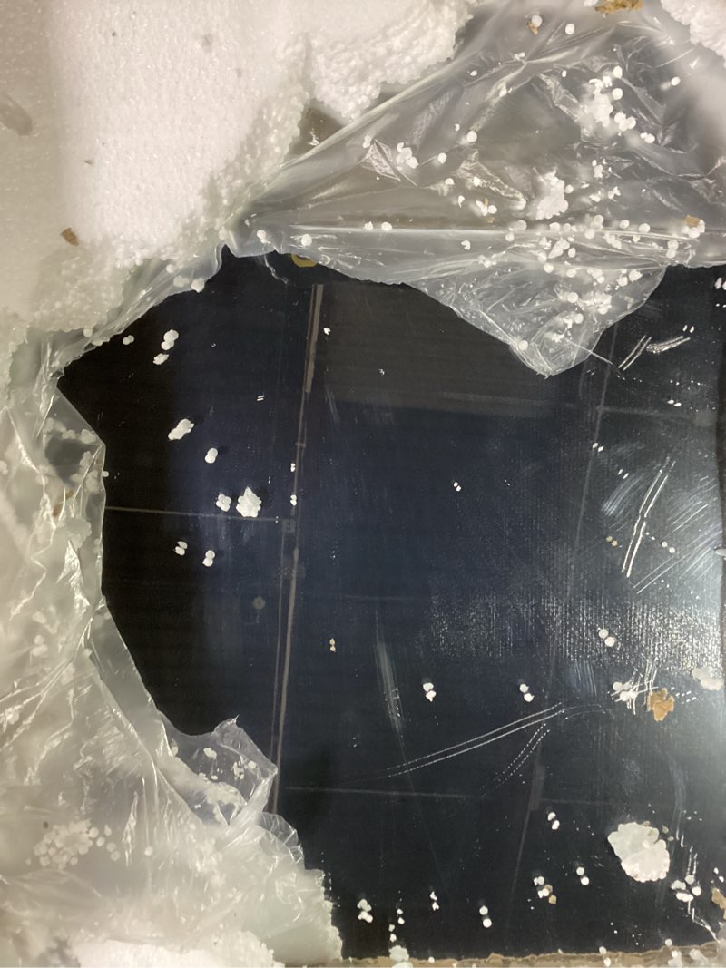 Condition photo showing As Is for 60" x 40" led bathroom mirror with backlit & frontlit, anti-fog, dimmable 3-color lights, shatterproof, black frame, rounded corners - wall mount vanity mirror