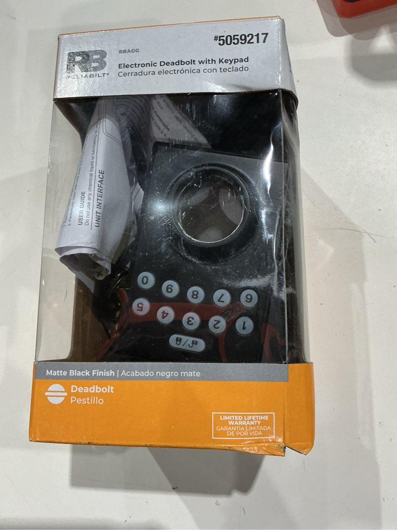 Condition photo showing As Is for reliabilt electronic keypad deadbolt door lock 5059217 matte black