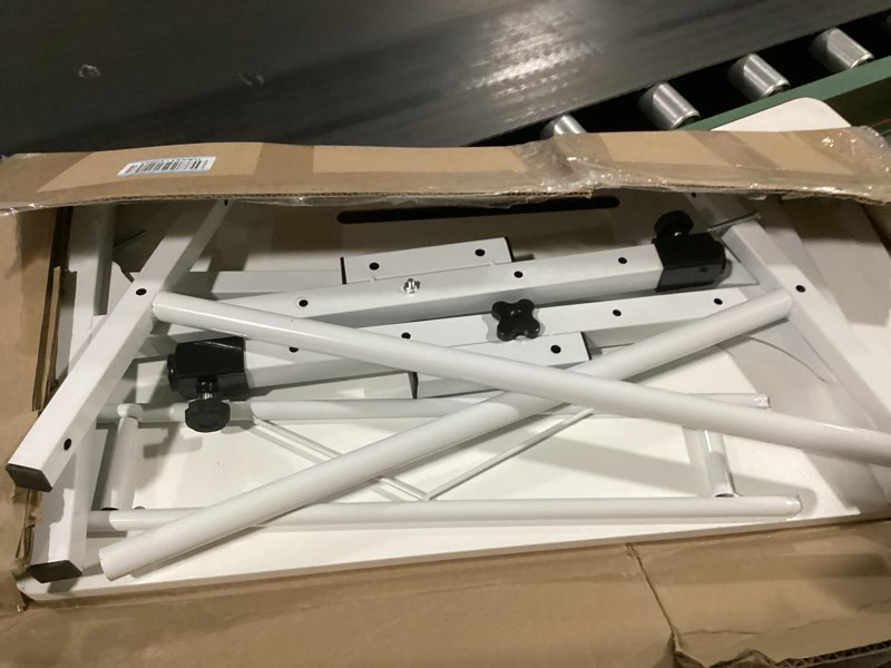 Condition photo showing Good Condition for klsmyhoki standing desk adjustable height, mobile stand up desk with wheels small computer desk rolling desk, portable laptop desk white standing table home office desks 16"x31.5" height 27"-43.5"