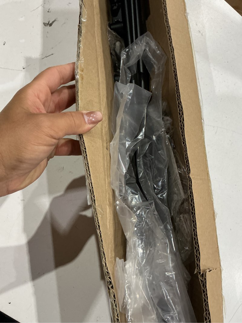 Condition photo showing As Is for room darkening wrap around double curtain rod set,extendable metal rod set 1 inches front rod and 5/8 inches for window 84-120",matte black 84-120" matte black