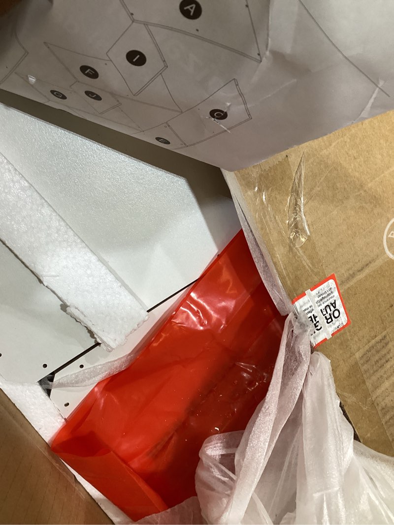 Condition photo showing As Is for 8-cube storage organizer, white bookshelf with open compartments for home office, modern bookcase display shelf for living room, bedroom & entryway white 8-cube