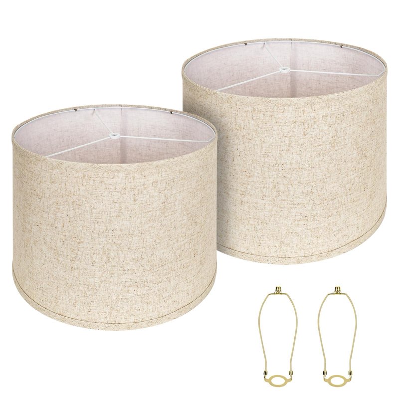 large lampshades set of 2 drum lamp shades 15" top x 15" bottom x 12" high, large lamp shade spider fitter brown lampshades come with 10" height gold lamp shade holder set of 2 easy assembly required