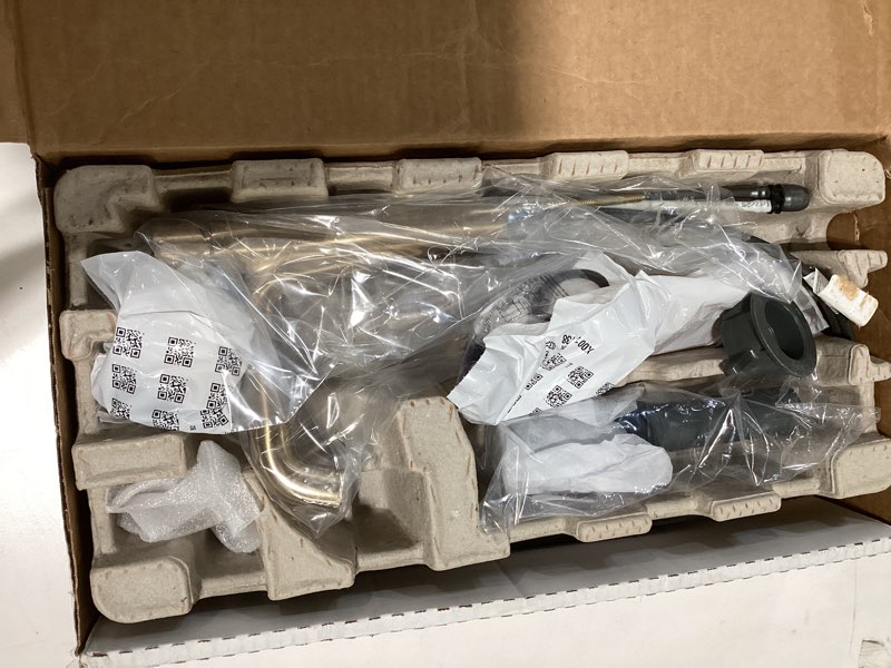 Condition photo showing As Is for delta nicoli brushed gold bathroom faucet 1 hole, single hole bathroom sink faucet for vanity, push-pop drain assembly, champagne bronze 15849lf-cz champagne bronze standard spout