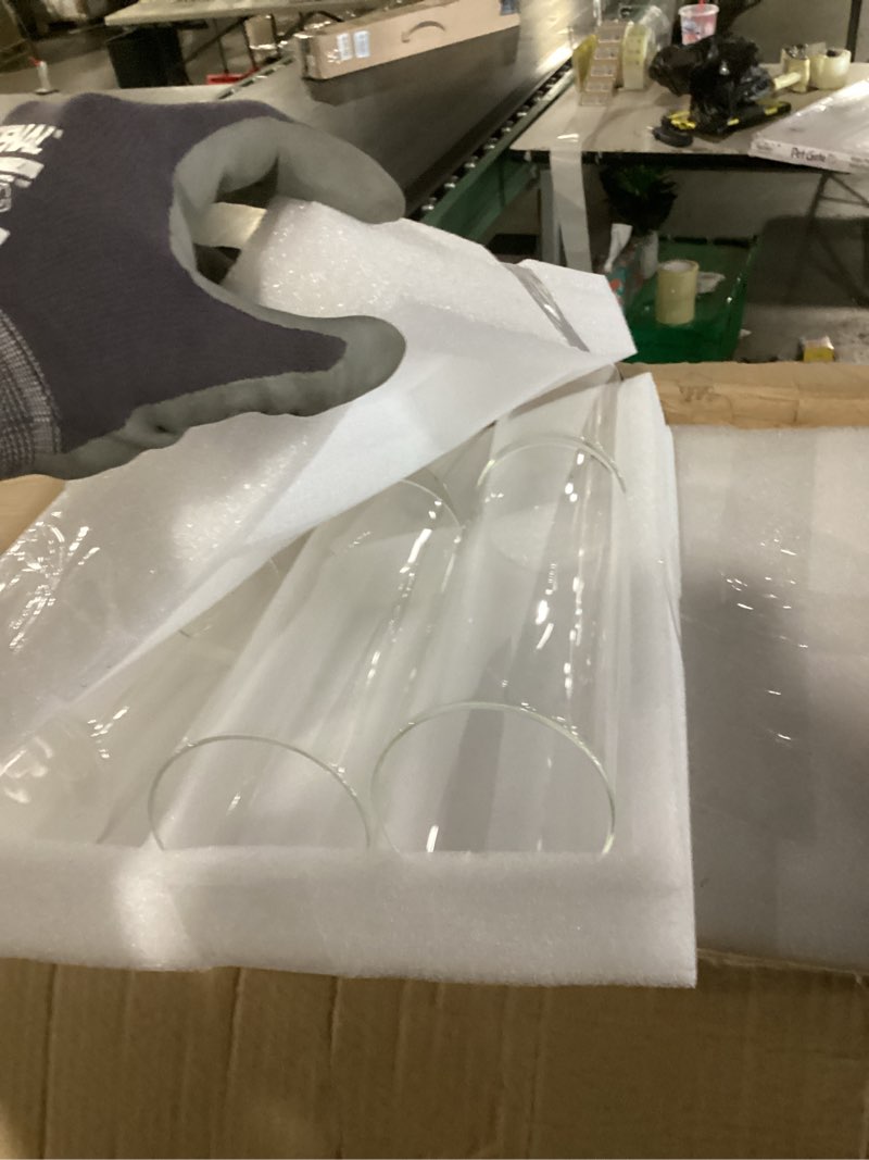 Condition photo showing Good Condition for 6 pcs cylinder vases set for centerpieces 3.4''diameter 6/8/ 10 inch tall clear glass vase hurricane floating candle holder for wedding table decoration