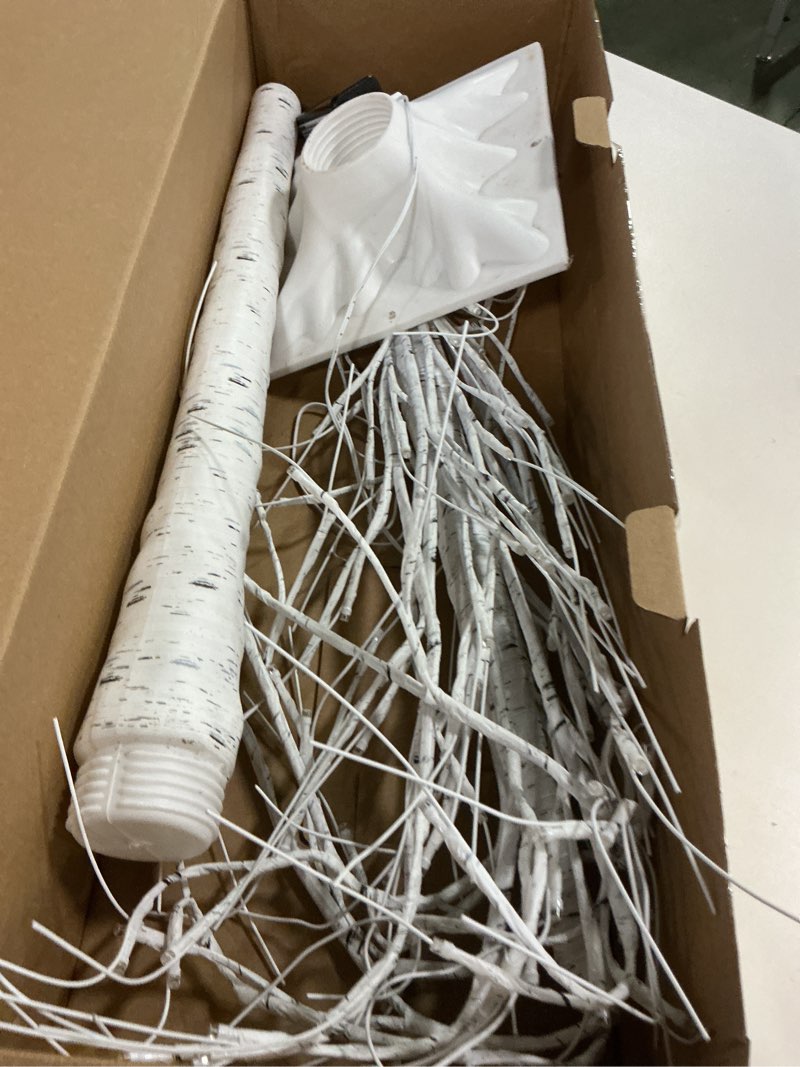 Condition photo showing As Is for 2 Pack 5FT 200LED Christmas Lighted Birch Tree, Timer Function Prelit Artificial Tree Lamp Plug in with Warm White Lights, 2 Modes Twinkling Twig Trees for Indoor Outdoor Party Christmas Decorations Warm White 2Pack 5FT