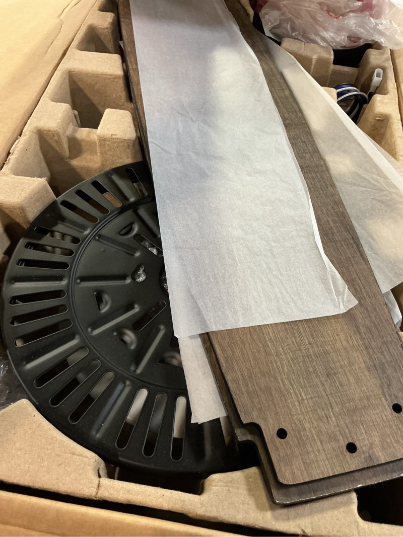 Condition photo showing As Is for harbor breeze brenthaven 52-in matte black with matte black/mocha blades color-changing indoor ceiling fan with light (5-blade)