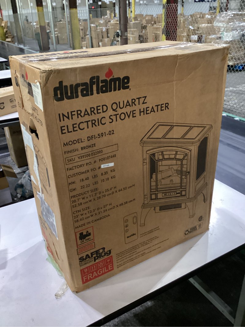 Condition photo showing New/Like New for **not tested*similair to stock photo**duraflame electric fireplace stove 1500 watt infrared heater with flickering flame effects dfi-591-02 - bronze