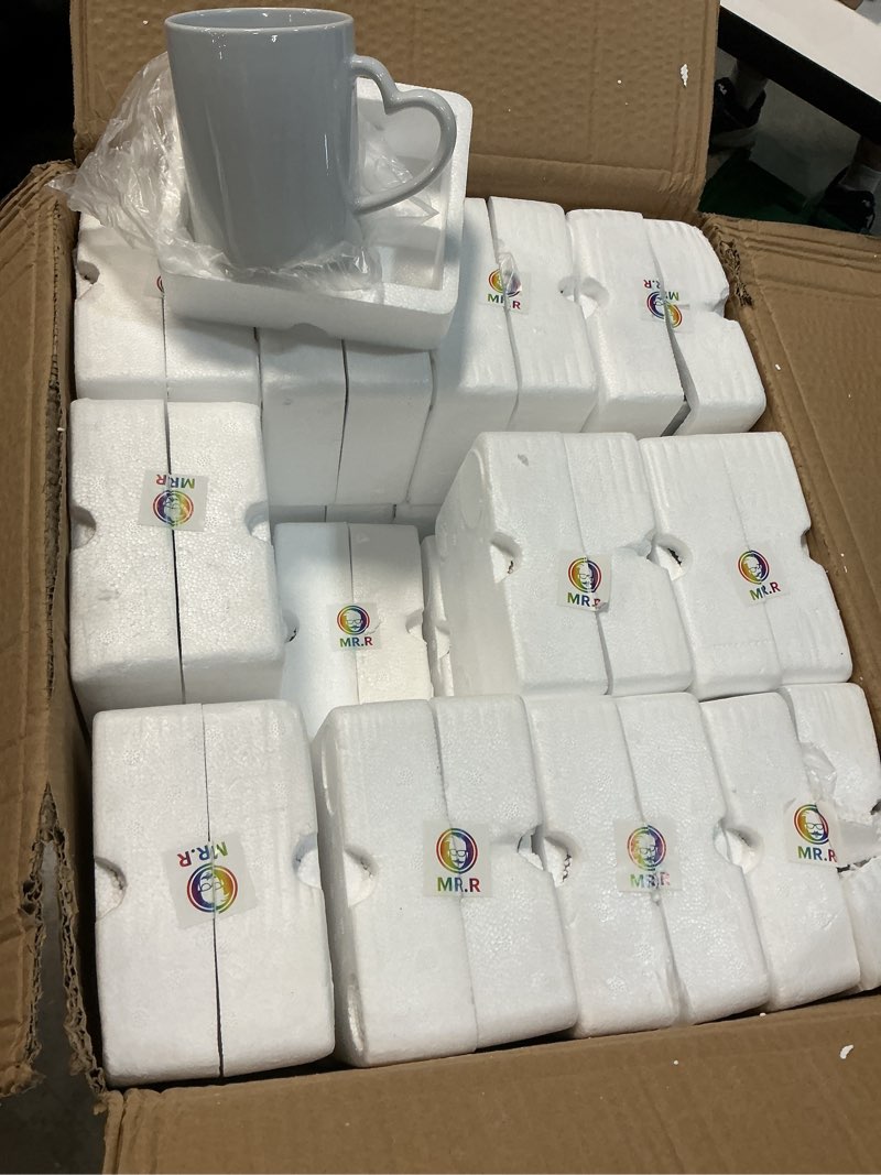 Condition photo showing New/Like New for MR.R Set of 36PCS Sublimation Blanks Dishwasher Heart Handle White Ceramic Coffee Mugs 11oz Blank Dishwasher Ceramic Classic Drinking Cup Mug with Heart Handle For Milk Tea Cola Waterâ€¦