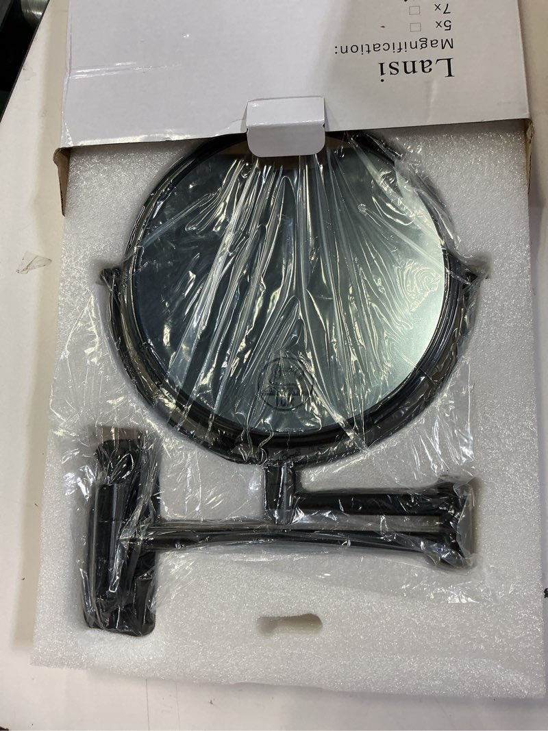 Condition photo showing Good Condition for wall mounted magnifying makeup mirror with 1x 10x magnification and extendable arm, 8 inch double sided vanity mirror for bathroom, wall mirror for teen girls, women, matte black matte black-no lights