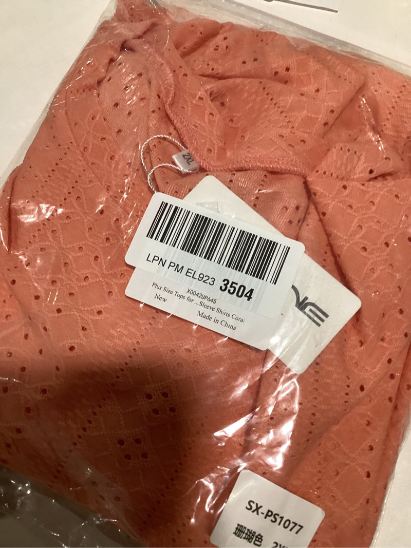 Plus Size Tops for Women 2X Loose Fit Crewneck Cute Puff Sleeve Shirts Coral