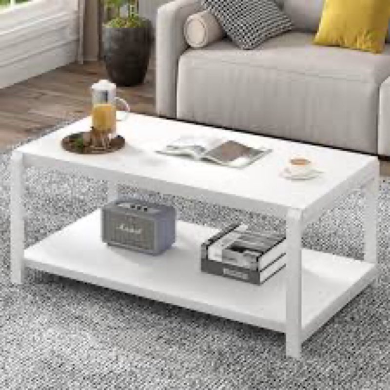 EXCEFUR White Coffee Table, Modern Rustic Wood Center Table with Storage for Living Room, Industrial