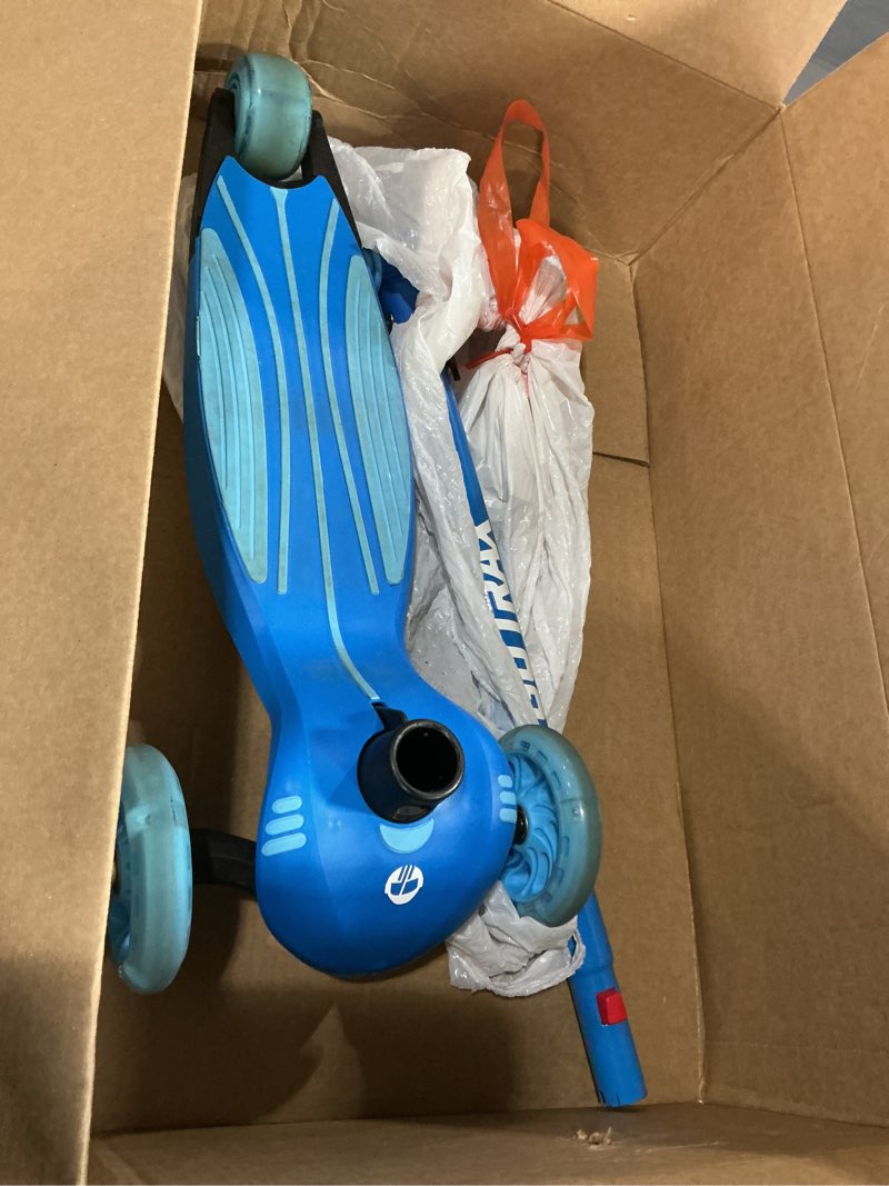 Condition photo showing As Is for gotrax ks1 kids kick scooter, led lighted wheels and 3 adjustable height handlebars, lean-to-steer & widen anti-slip deck, 3 wheel scooter for boys & girls ages 2-8 and up to 110 lbs blue
