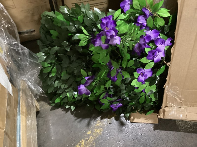 Condition photo showing Good Condition for sumery expandable fence privacy screen for balcony patio outdoor,decorative faux ivy fencing panel,artificial hedges (single sided leaves) (1, branches -purple fowers) 1 branches -purple fowers