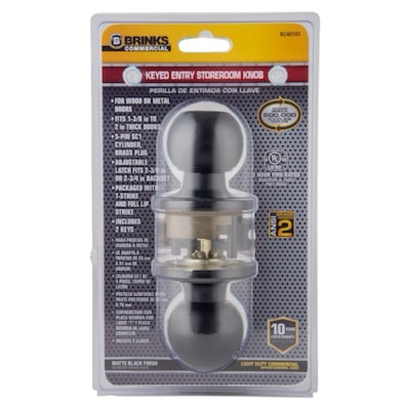 BRINKS COMMERCIAL Light Duty Commercial Knob Matte Black Interior or Exterior Hall/Closet