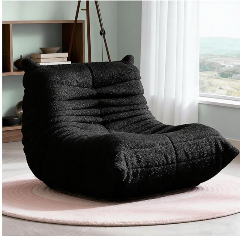 large bean bag chairs for adults, fireside chair for living room with memory foam filled, accent sofa lounge lazy floor sofa for gaming reading relaxing bedroom, no assembly required black