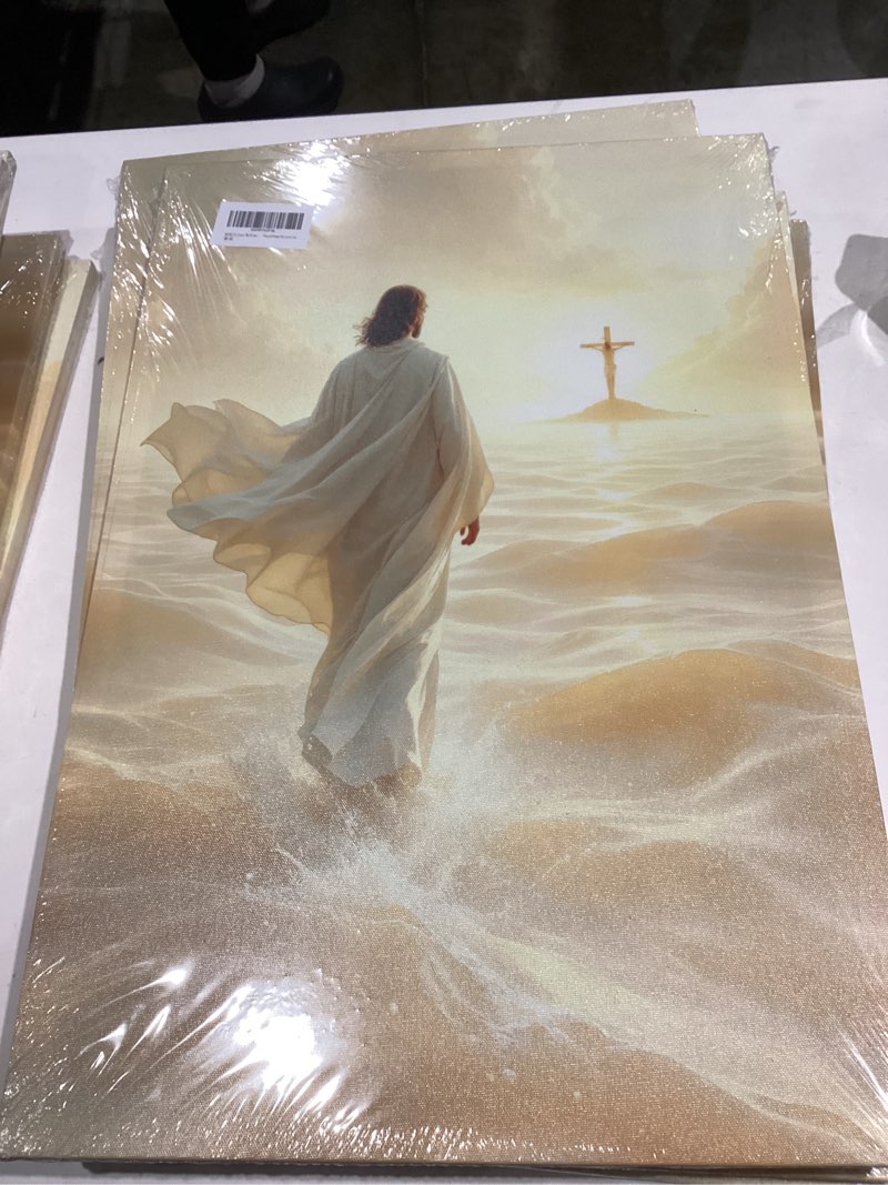 OGVXCJ A Jesus Walking On Water Canvas Wall Art Religious Ocean Painting Picture Wall Decor Christia