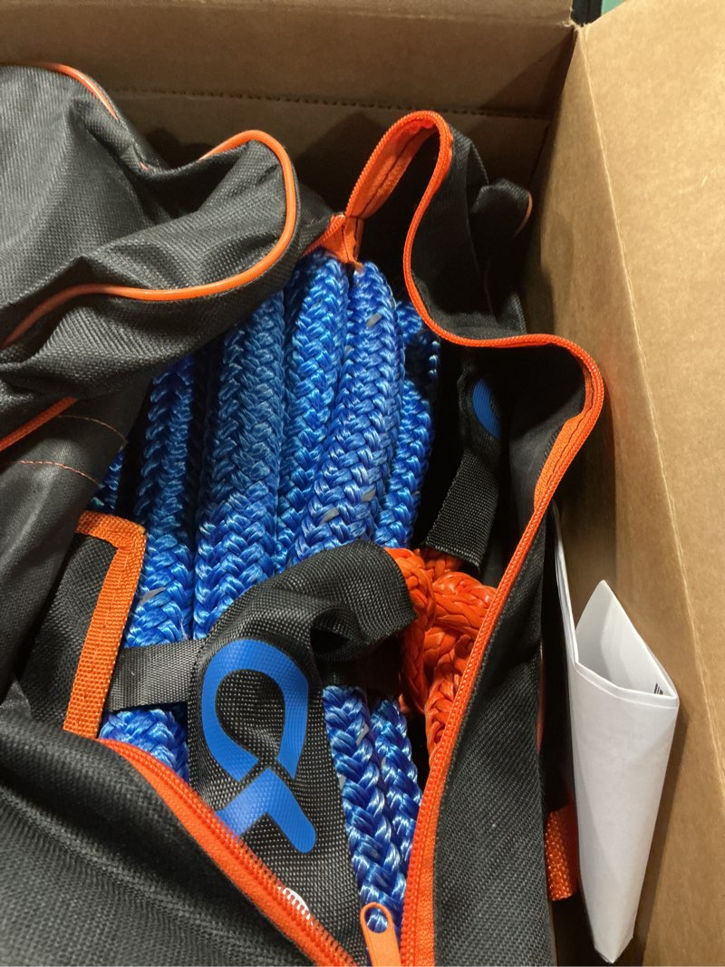 Condition photo showing Good Condition for Kinetic Recovery Rope(Reflective), 1.26" x 30ft 56000Lbs, Kinetic Rope with 2 Soft Shackles, Heavy Duty Offroad Snatch Strap, 35% High Elasticity Tow Ropes for Trucks SUV UTV ATV Tractor, Blue Blue 1.26"x 30FT(Blue)+2 Soft Shackles