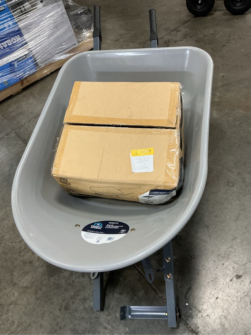Condition photo showing As Is for project source 5-cu ft 1 wheel poly push wheelbarrow