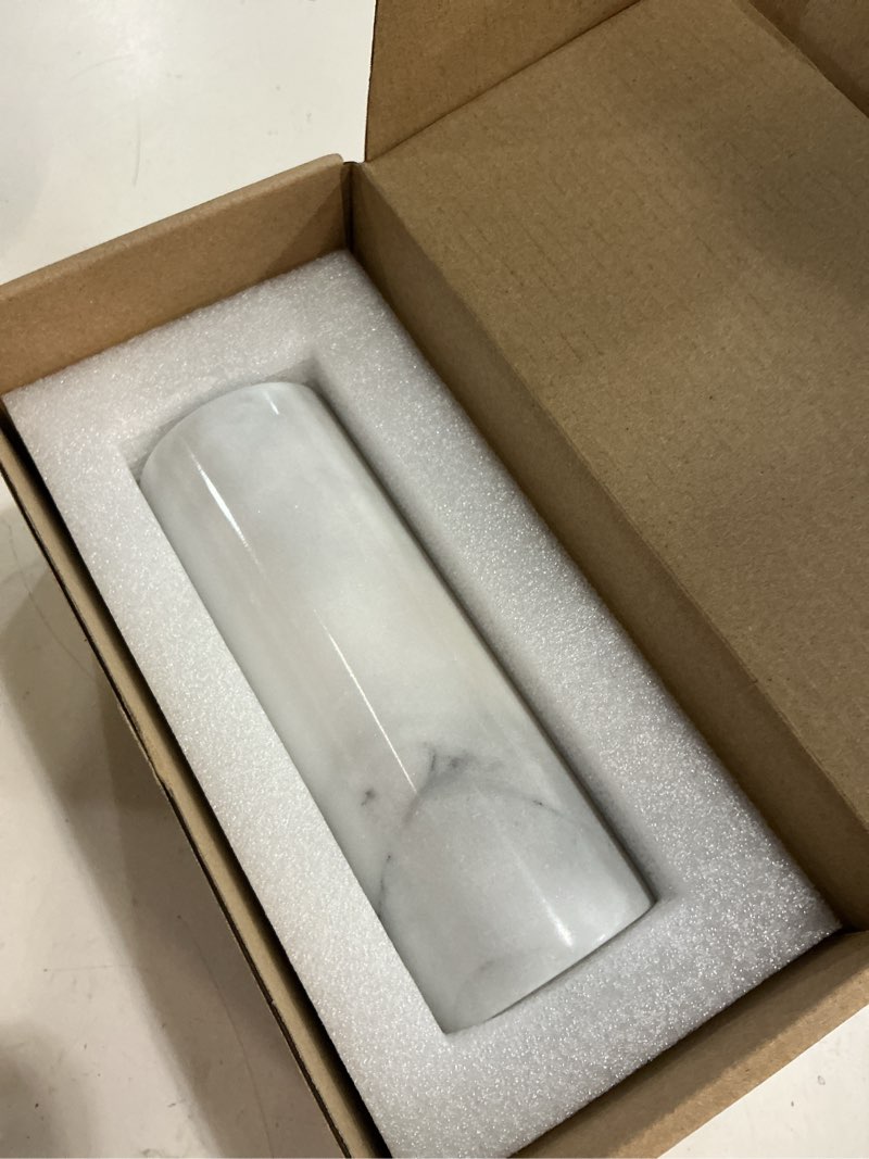 Condition photo showing New/Like New for white marble salt and pepper shake with grey veining and stainless steel shaker plate, nature stone kitchen supplie, multifunctional pepper shaker for kitchen restaurant hotel bbq