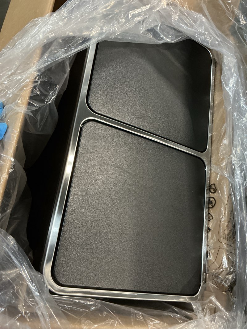 Condition photo showing Good Condition for songmics trash can, 2 x 8 gallon (2 x 30 l) garbage can for kitchen, with 15 trash bags, 2 compartments, plastic inner buckets and hinged lids, airtight, black ultb60bk version 1 black