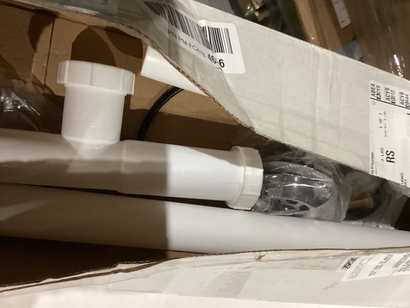 Condition photo showing As Is for Westbrass D50P27TLERE-26 27" Cable Drive Bath Drain Trim with Rotary Overflow Cover Knob, Pop-Up Stopper and Poly Tubular Pipes & Fittings, Polished Chrome