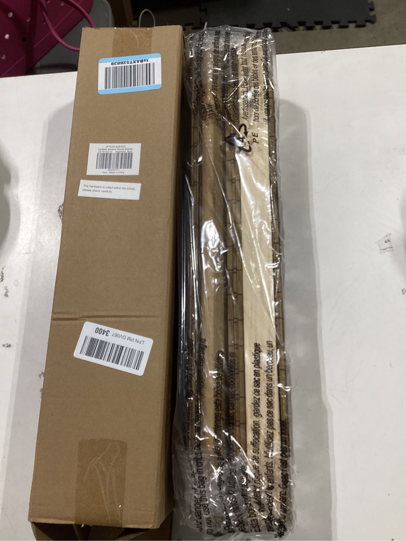 Condition photo showing New/Like New for lazblinds no tools no drill cordless bamboo roman shades, light filtering window treatment, roll up bamboo blinds for windows 22'' w x 64'' h, eastfield teak light filtering-eastfield teak 22" w × 64" h
