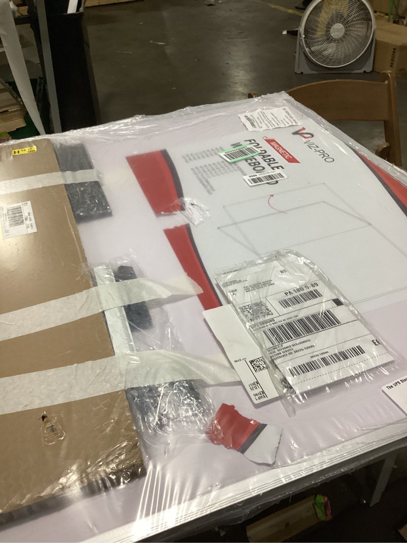 Condition photo showing As Is for viz-pro magnetic dry erase board, 60 x 36 inches, foldable wall-mounted whiteboard with silver aluminum frame & marker tray for school office and home 5' x 3'