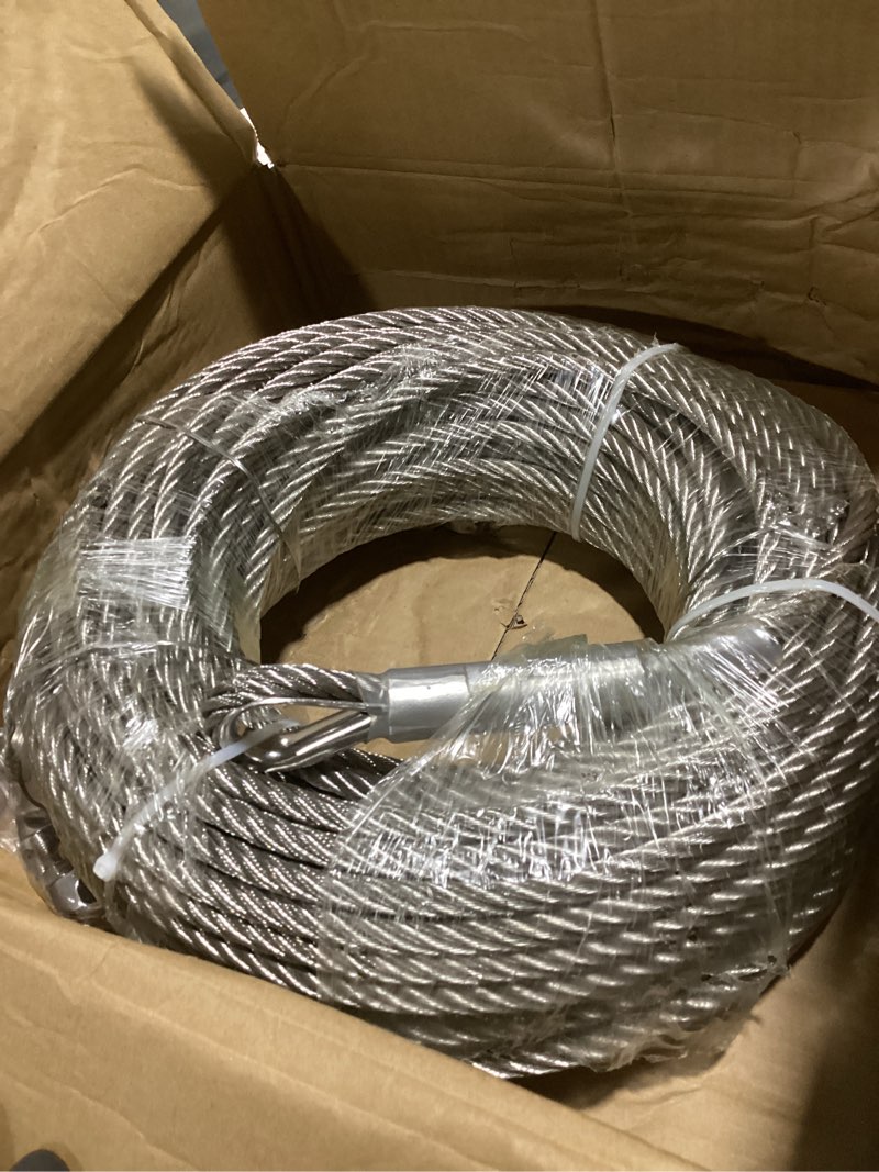Condition photo showing Good Condition for 3/8" stainless steel wire rope, 304 stainless steel cable with loop, 12000 lbs breaking strength 75ft wire rope with clips and thimbles for boat lifts, zipline, aircraft, winch, decking