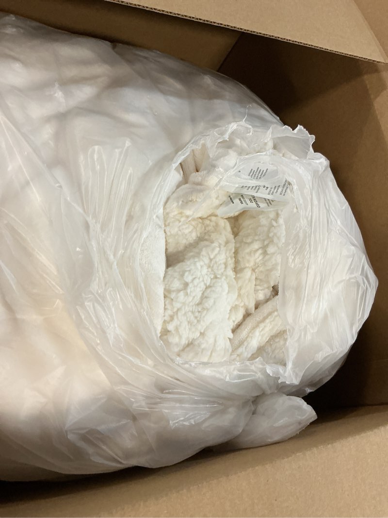 Condition photo showing As Is for Bedsure GentleSoft Sherpa Fleece Blanket Queen Size for Bed, Non-Heated, Thick and Warm Throw for Women and Men, Soft Fuzzy Plush Queen Blanket for Winter, Cream, 90x90 Inches Queen (90" x 90") 06 - Cream