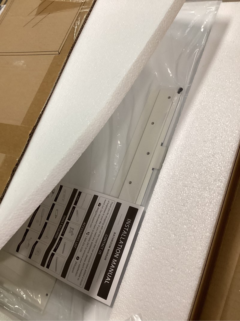 Condition photo showing New/Like New for TokeShimi 24x30 Frameless Bathroom Mirror for Over Sink, Tempered Beveled Wall Mirror with 1" Beveled Edge, Shatterproof Rectangle Mirrored for Vanity, Living Room, Entryway, Restroom 30"L x 24"W Rectangle Shaped