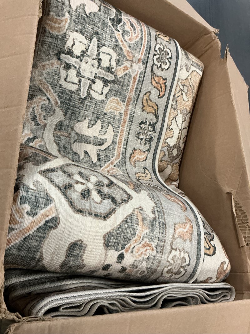 Condition photo showing As Is for (Similar to stock photo) Washable Area Rugs 8x10 Living Room Boho Non Slip Thin Carpet Stain Resistant Vintage Linen Printed Oriental Foldable Distressed Rug for Bedroom Indoor House