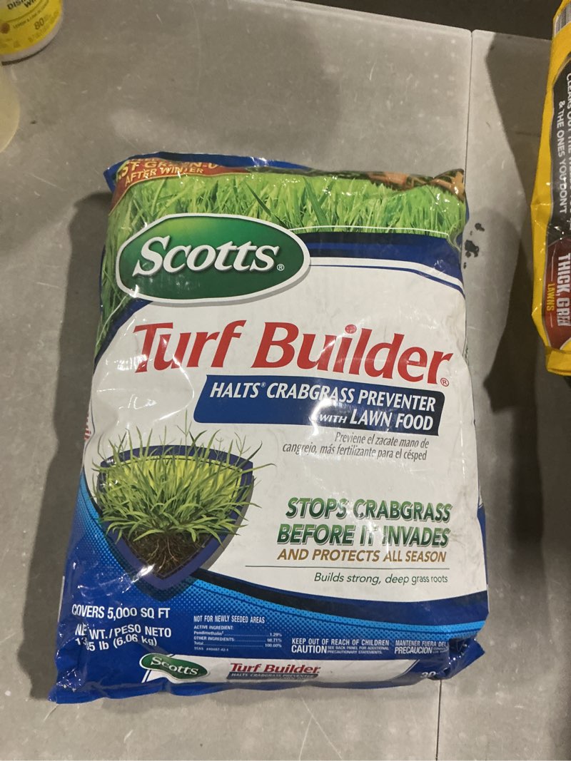 Condition photo showing New/Like New for scotts turf builder halts crabgrass preventer with lawn food - pre-emergent weed killer, fertilizer, 5,000 sq. ft., 13.35 lb.