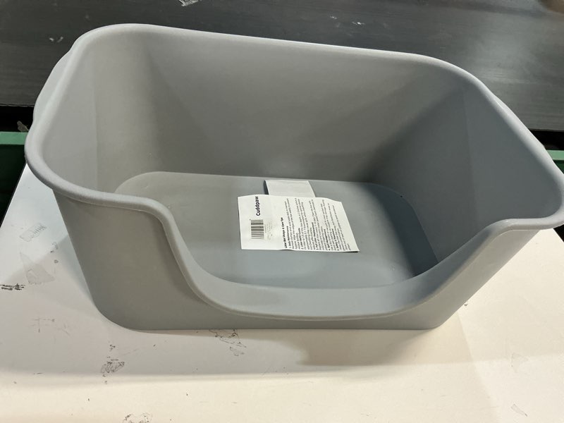 Condition photo showing As Is for Low Entry Cat Litter Box with High Sides - Open-Top Anti-Splash, Durable Easy-Clean Pan for Kittens, Munchkin Cats, Senior Medium-Sized Cats & Small Pets (Rabbits), 19.3”x13.3”x7.8” Grey