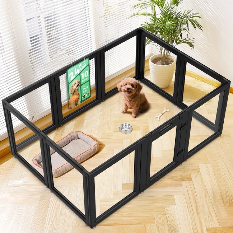 fxw auraspace acrylic indoor dog playpen for puppies and small dogs, 24 inch, 10 panels, black