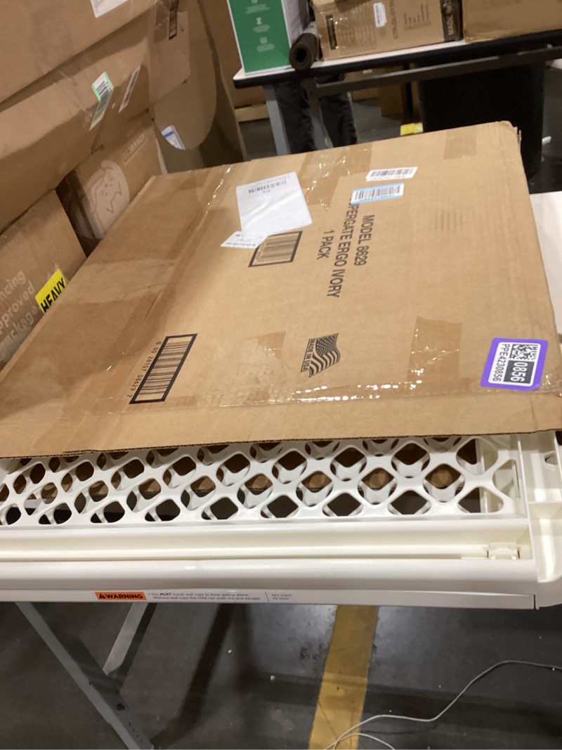 Condition photo showing New/Like New for toddleroo by north states 42” wide supergate ergo baby gate, made in usa: for doorways or stairways. includes wall cups. pressure or hardware mount. 26” - 42” wide (26" tall, ivory) (b0065adp4c)