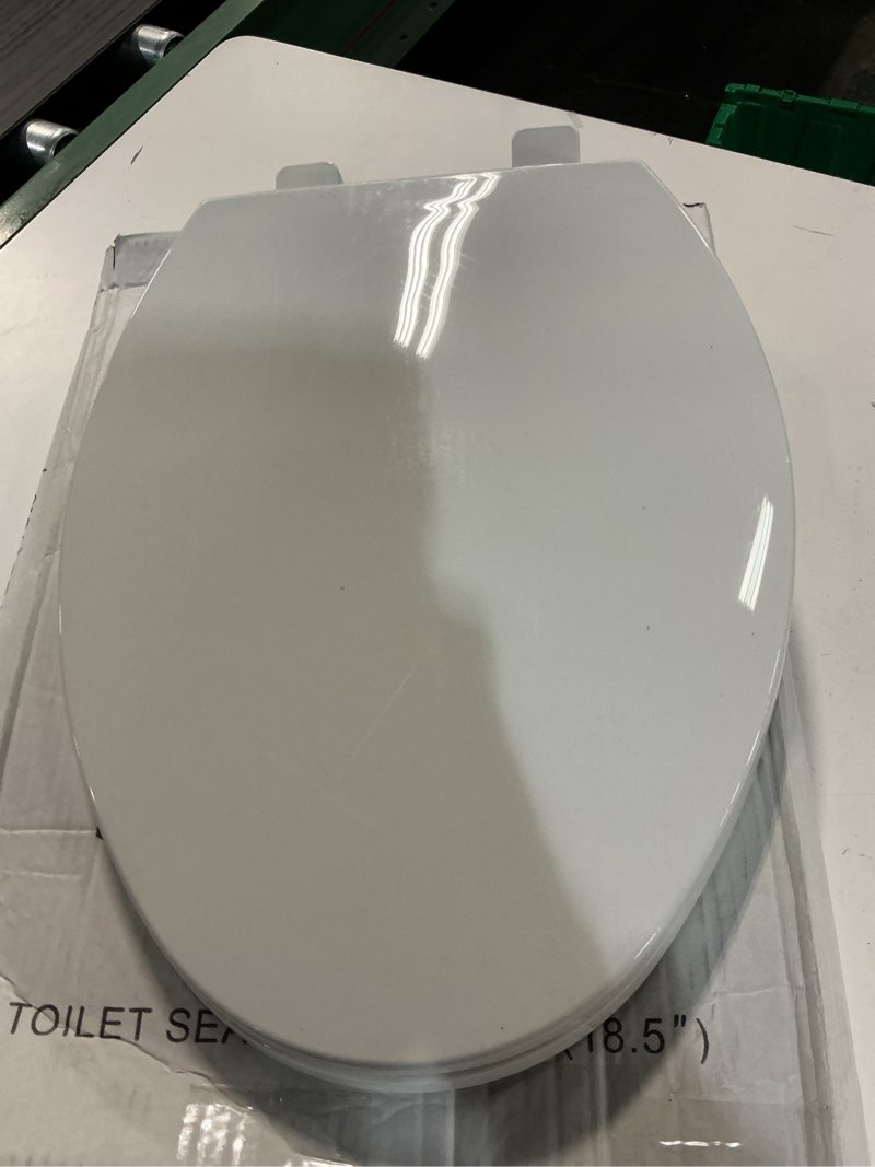 Condition photo showing As Is for Elongated Toilet Seat, 18.5” Soft/Slow Close Oval (Oblong) Toilet Seat for Elongated Toilets, No-Slam Quiet-Close Lid, Easy-to-Install & Clean, Durable Never-Loosen White Plastic Seat White Elongated(Oval)