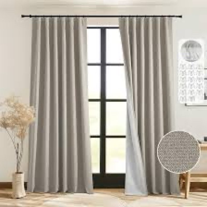StangH Linen Full Blackout Curtains for Bedroom, Beige Thermal Insulated Farmhouse Window Drapes Bur